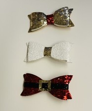 New Claire's 3 Hair Clips Bows Sequins Red Gold White