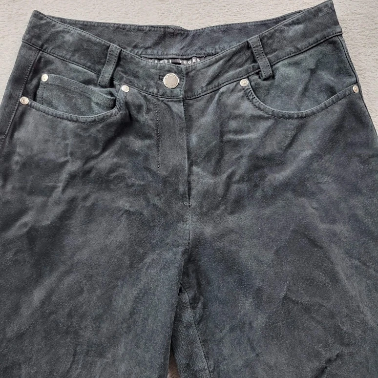 Yansi Fugel Pig Suede Pants Womens 6 Leather Black High Rise Bootcut Fits 28X28 - Image 2 of 4