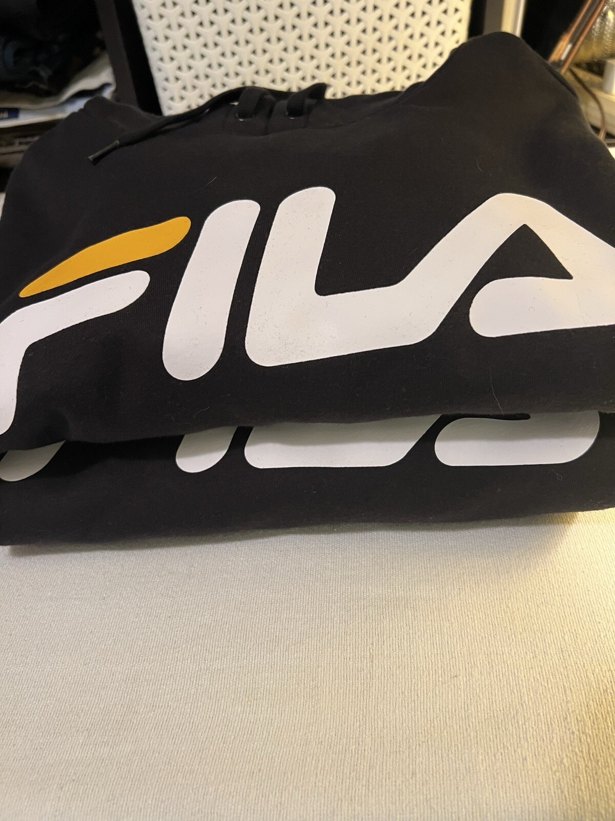 Felpa uomo Fila pile nero pullover coulisse con cappuccio taglia L **Nuova con etichette**