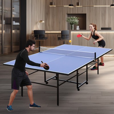 Foldable Portable 9ft Table Tennis Set For Indoor Game with Net 2 Paddles 3