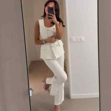 NWT ZARA SS24 HIGH-WAIST METALLIC THREAD TEXTURED PANTS TROUSERS ECRU 2529/122