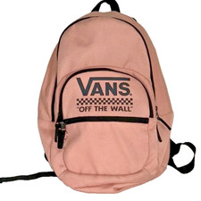 Vans Off The Wall Backpack Pink with Black Logo Front Three Zippered Pocket