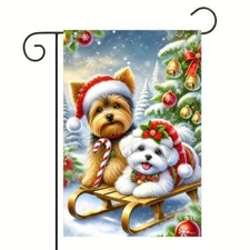 Welcome Winter Garden Flag 12 x 18 Double Sided Cute Yorkshire Cute Dogs