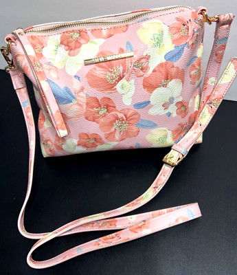 Steve Madden Womens CROSSBODY SATCHEL BAG Pink Blue Floral Leather Designer