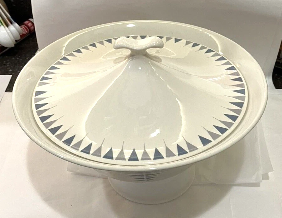 Plato grande para servir Ben Seibel Iroquois Impromptu Pyramids azul/gris con tapa MCM Foto 4 de 4