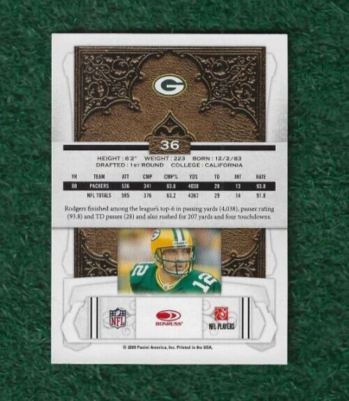 AARON RODGERS - 2009 DONRUSS CLASSICS BASE CARD # 36 - PACKERS - STEELERS - NFL - Image 2 of 2
