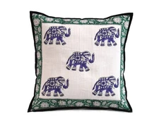 Cotton Quilted Blue Elephant Cushion Covers Indian All Size Pillow Covers Throws