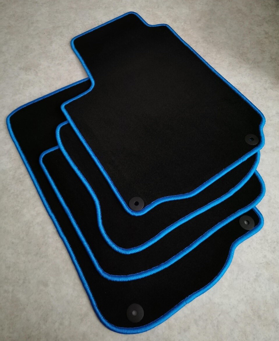 Tapis de sol Seat Toledo II en velours noir et bordure bleue pour modèles 1999 à 2004