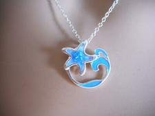 Sea Abalone Blue Wave Starfish Pendant Women Necklace Earrings Set New