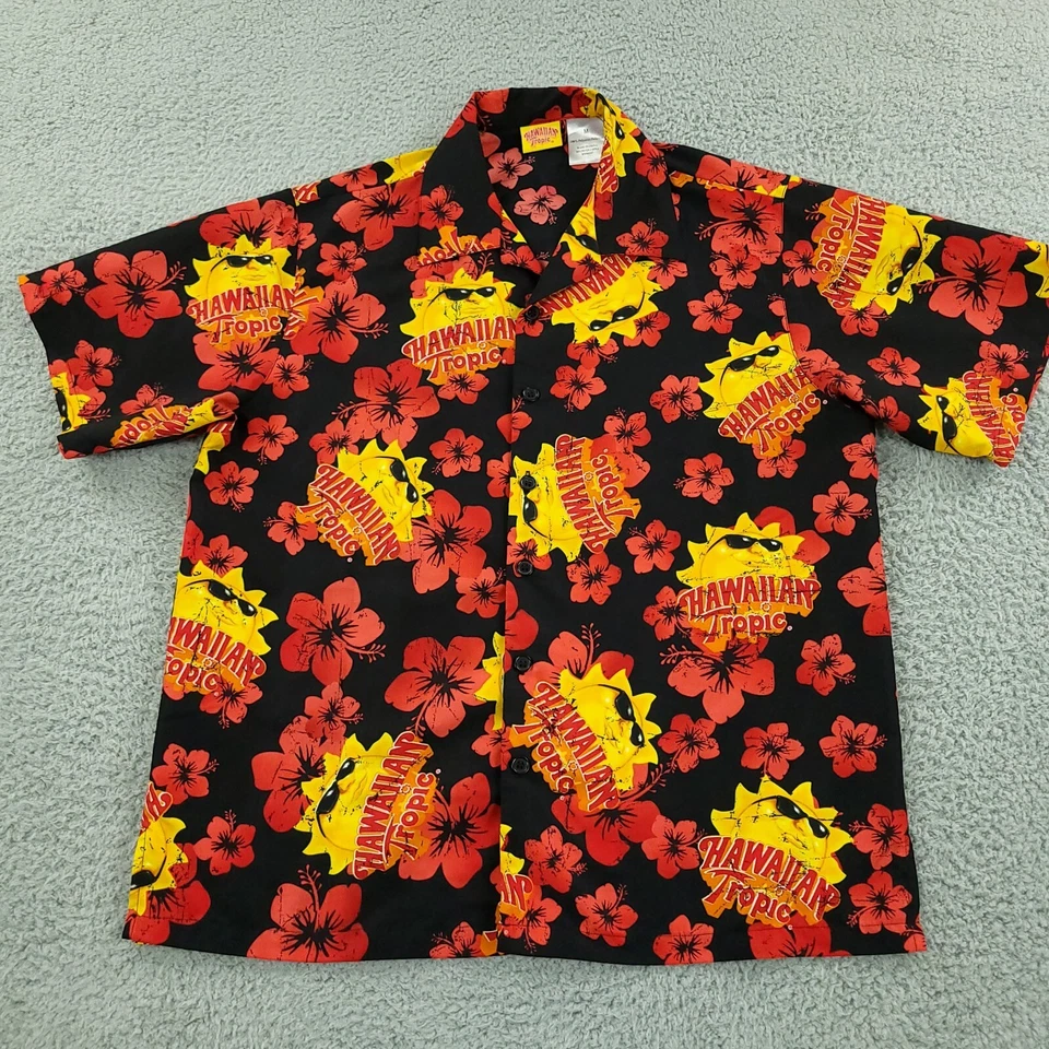 Hawaiian Tropics Shirt Mens Medium Red Floral Beach Camp Hawaiian Resort Surf - Image 2 of 4