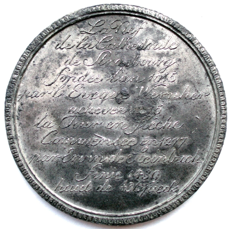 FRANCE STRASBOURG LA NEF 800 YEARS CATHEDRALE 1815 Medal 54.3mm 31.5g Tin. KK3.2 - Image 4 of 4