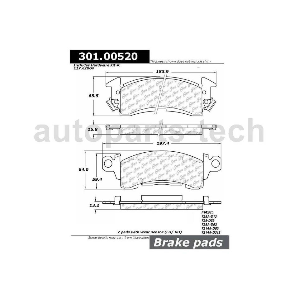 Juego de 3 pastillas de freno de disco delanteras Centric Parts rotor de freno de disco para GMC G35 1975~1978 Foto 3 de 4