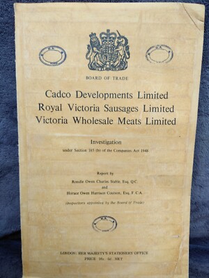 Rare HMSO 1966 Investigation Book & Cuttings CADCO Sausages George Sanders Actor