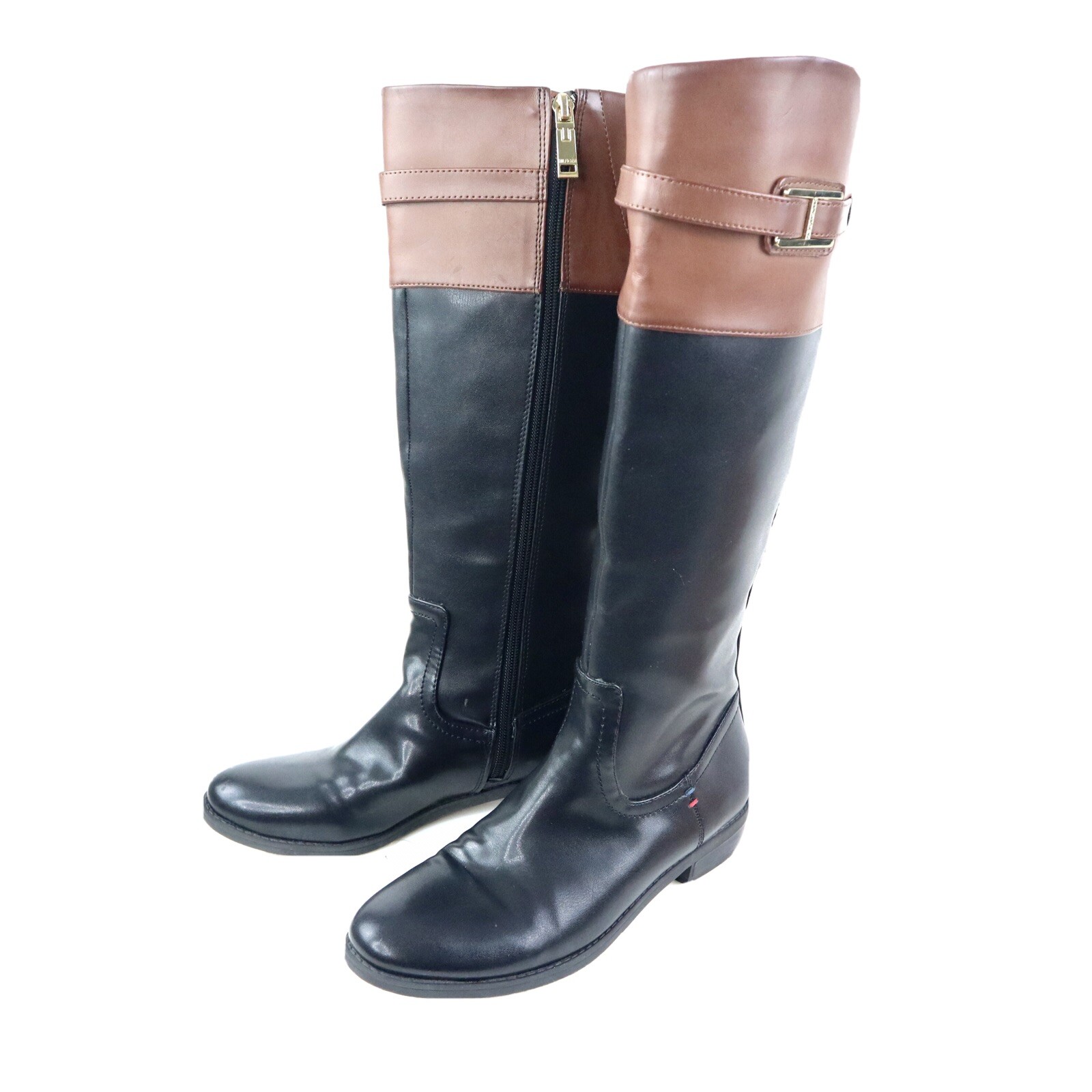 Black/Brown Knee High Boots, Side Zip 