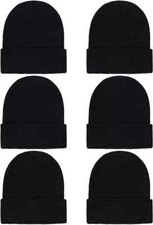 Cooraby s Winter Beanie Hats Knitted Warm Cuffed Beanies All Black Pack of 6