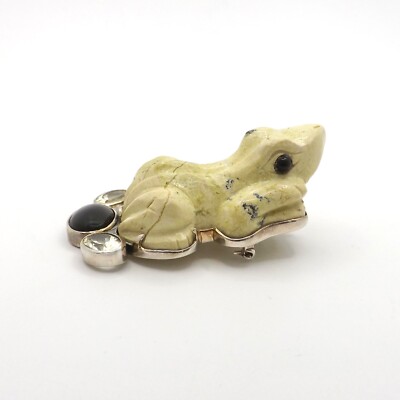 Amy Kahn Russell Sterlingsilber Frosch Onyx Citrin Brosche Anstecknadel Anhänger Verstärker