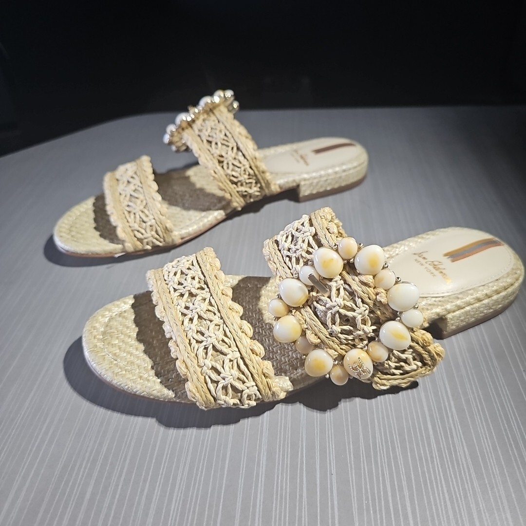 APL Sam Edelman sandali donna US 7 5M Elisa slide rafia naturale chiaro nuovi senza etichette