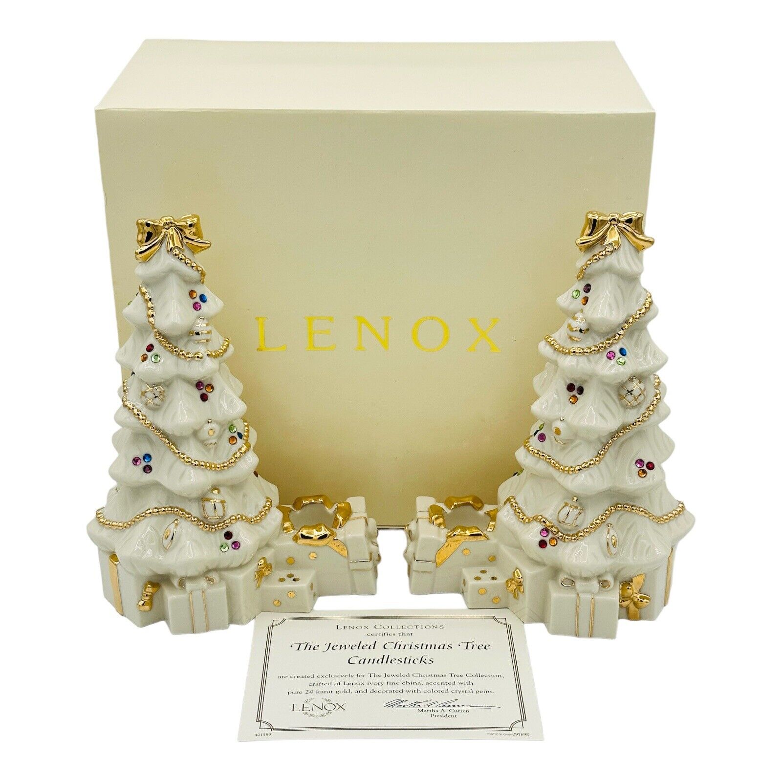 Lenox The Jeweled Christmas Tree Candlesticks NEW In BOX