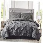 Bed in a Bag Set - 8 Pieces Pinch Pleat Bedding California King Dark Grey