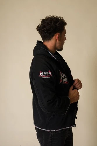 NAGA Fighter Black Flame Logo Zip Grappling Hoodie Jacket Unisex image 7