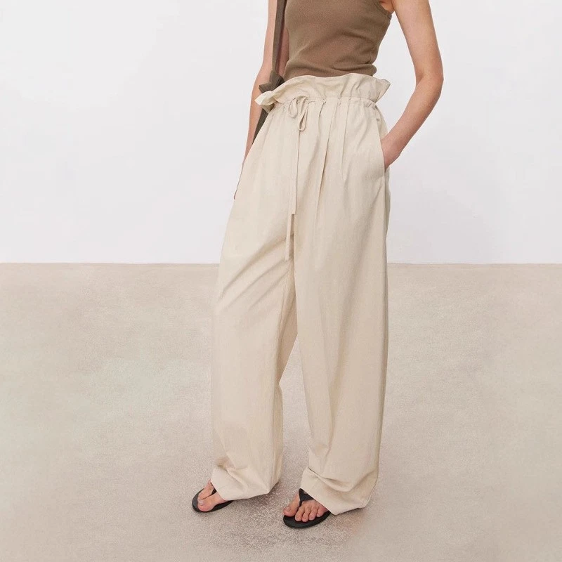 THE ROW Womens Nylon Cotton Adjustable Drawstring Flanged Waist Pants - Image 3 of 4