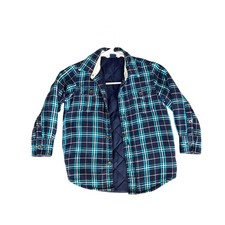 Gapkids Boys Quilted Lined Plaid Button Front Jacket Winter Blue Green Size XS