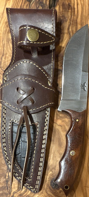 Hometown Knives 9  Fire Damascus Knife With Three Finger Grove Wood Handle New￼