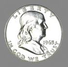 1963-D   FRANKLIN SILVER HALF DOLLAR  50c  DENVER MINT  90%  SILVER COIN / UNC