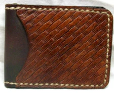 Genuine Leather Wallet Slim Stitch & Weave Design Single Fold, Currency & Cards
