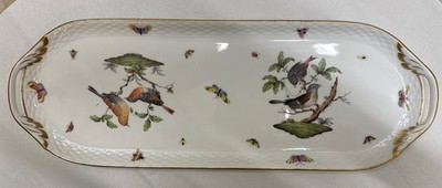Vintage Herend Hungary Rothschild Bird Large Oblong Handled Tray Platter RO 435