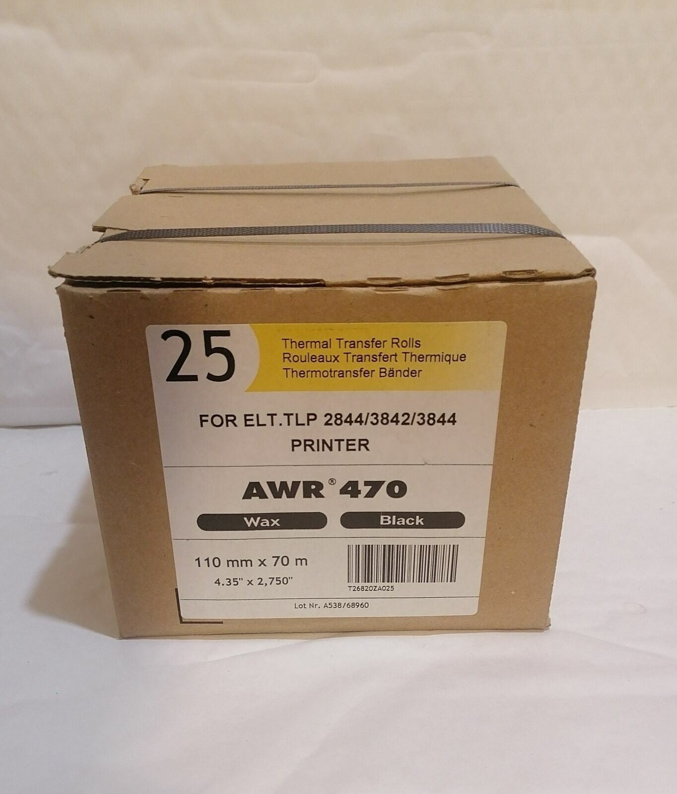 AWR 470 Rouleaux Transfert Thermique Cire Haute Sensibilité Noir pour Impression Code-Barres