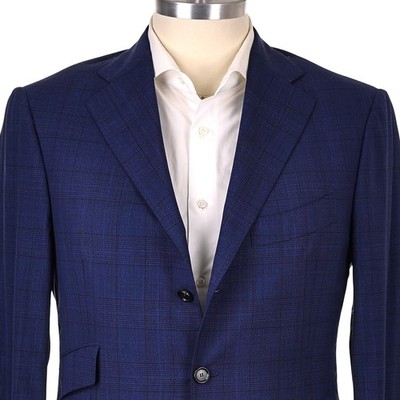 RECENT Cesare Attolini Custom Dark Cobalt Overcheck Flat Front Men's Suit US 44R