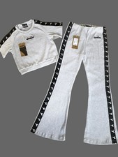NWT Diadora Girls 2 Piece Tracksuit Top Flare Pants High Rise Made ITALY 12-14 y