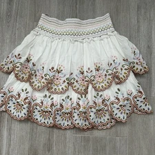LOVE THE LABEL Tiered Embroidered Ruffled Mini Skirt $198 Small White Floral NWT