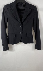 Theory Women's Black Cotton Lycra Two Button Tailored Blazer Jacket Sz 0