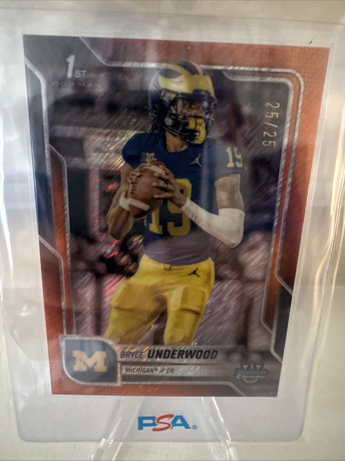 Bryce Underwood 2025 Bowman U Chrome 1st Orange Shimmer Refractor 25/25 Michigan