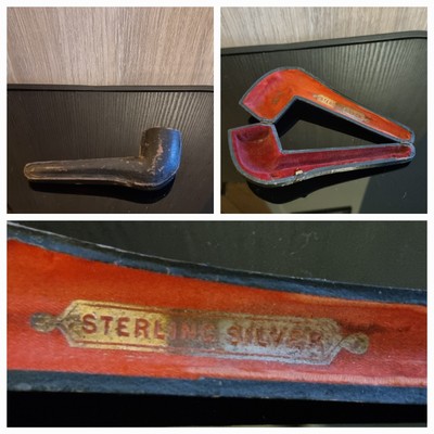 Pfeife Vintage Etui original für Sterling Silber mit rotem Samtfutter