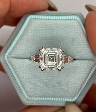 3.90 CT Asscher VS1 Lab Grown Diamond Three Stone Wedding Ring 14K White Gold