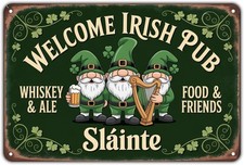 Welcome Pub Gnome Tin Metal Signs Home D cor, Vintage St. Patrick's print Aesthe
