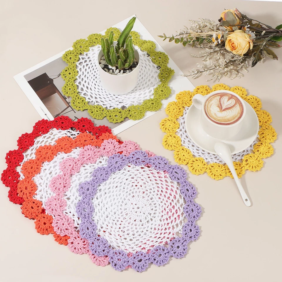 1 pieza tapetes hechos a mano de ganchillo 8,2" manteles individuales posavasos de encaje blancos, café Foto 4 de 4