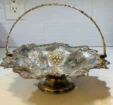 Antique Edwardian James Swann & Son Silver Plated Fruit Basket 10” Wide