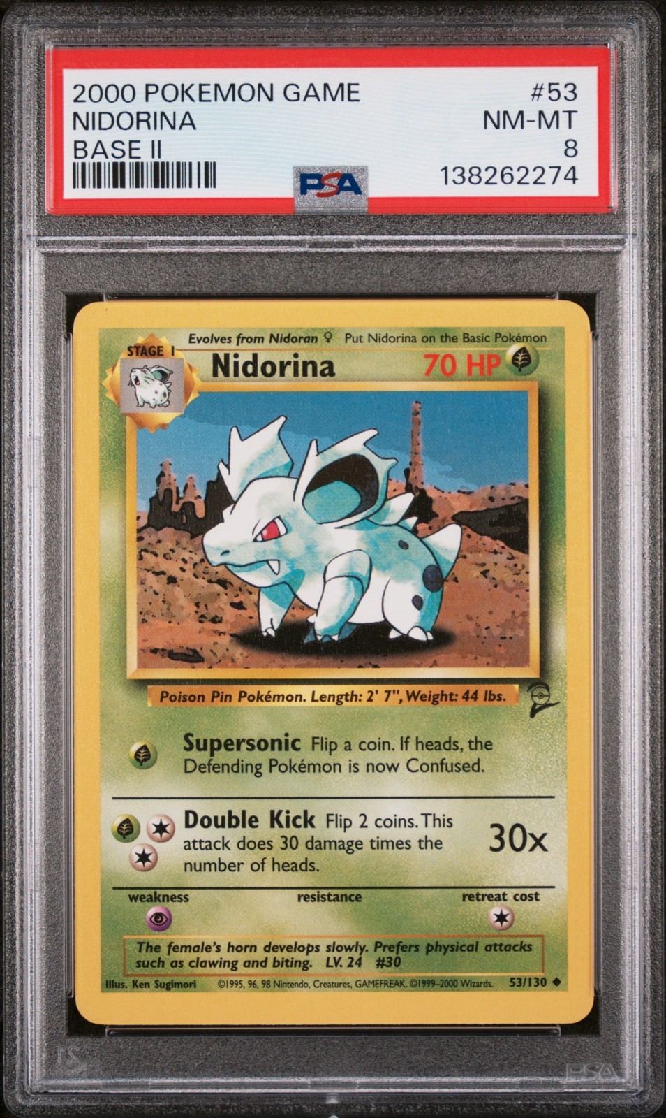 PSA 8 NIDORINA 53 BASE SET II POKEMON MJ