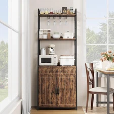 Industrial 70.8" Bakers Rack with Drawer,Kitchen Microwave Stand&Storage Cabinet