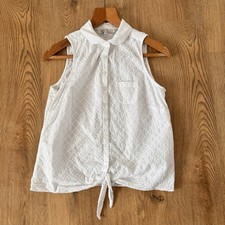 Fat Face White Cotton Blouse Shirt Top 10 Embroidered Sleeveless Knot Summer