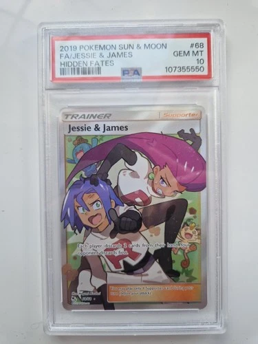 PSA 10 GEM MINT Jessie & James Full Art Trainer Hidden Fates 68/68 Pokemon Card