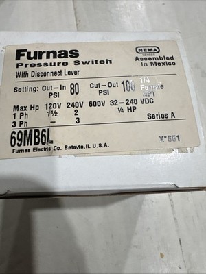 Furnas Pressure Switch 69MB6L Series A New In Box