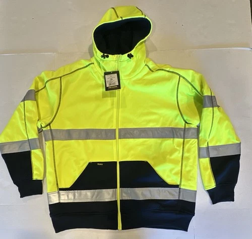 Bisley Workwear Jacket Hooded Zipper ANSI 107 R Class 3 Yellow Navy Reflect 2XL image 4