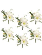6PCS White Boutonniere for Men Ivory Boutonniere Pins for Men Groomsmen Guest
