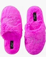 NWT Victoria Secret PINK FAUX-FUR CLOSED-TOE SLIPPERS Hot Pink Size M 7-8 