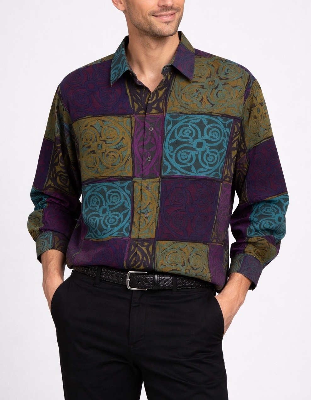 Vintage Kudos Abstract Patchwork Button Down Shir… - image 1